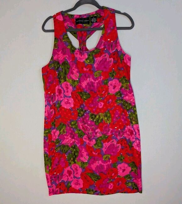 Silx by August Silk Dresses & Skirts - August Silk Dress Pink Green Floral 100% Silk Scoop Neck Racer Back Tank Sz 10